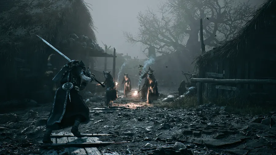 Mortal Shell II warrior approaching a gathering around a fire